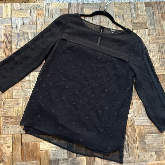 Ella Moss Black Silk Crepe Layered Crepe Embroidered Top Size Small NWT - Picture 2 of 12